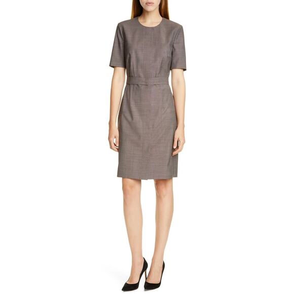 BOSS Hugo Boss Damaren Wool Sheath Dress Terra Melange Short Sleeve Work 10 US M - Picture 1 of 8